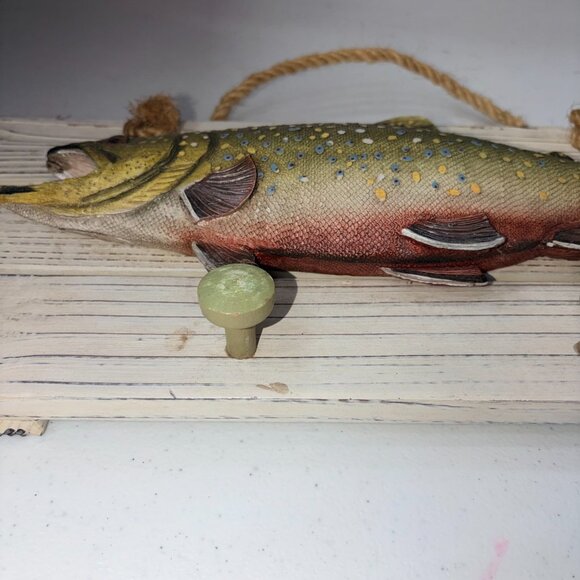Brook Trout Resin Wall Art 4 Hooks Hanging Rack Realistic 2D Cabin Lodge Western - Picture 7 of 11